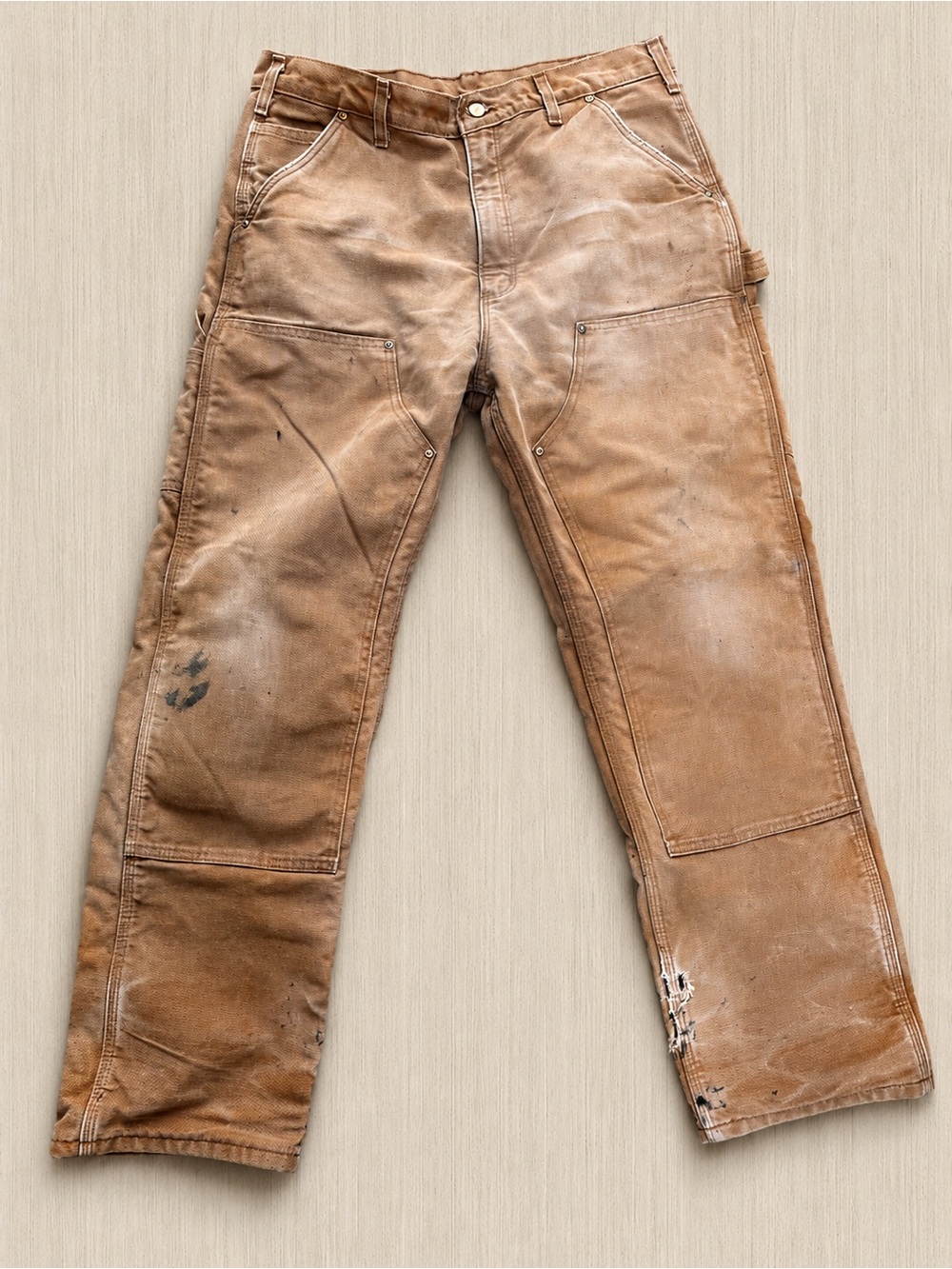 Carhartt Dungaree Fit Flannel-Lined Double Knee Pants Brown 36x30